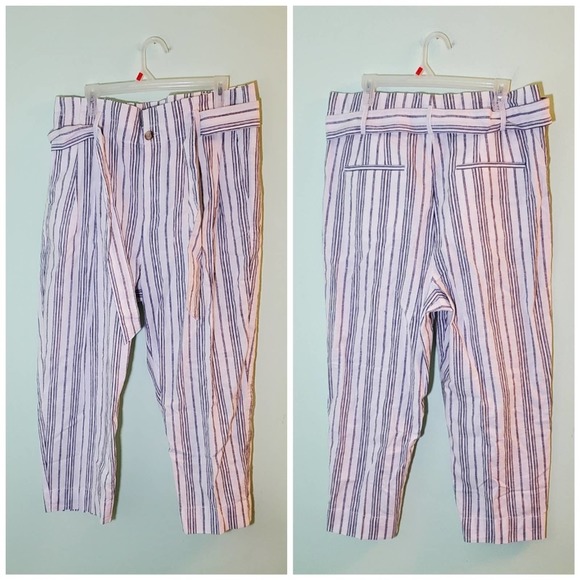 Madewell Dark Baltic Slub Stripe Linen-Blend Paperbag Pants - Picture 5 of 7